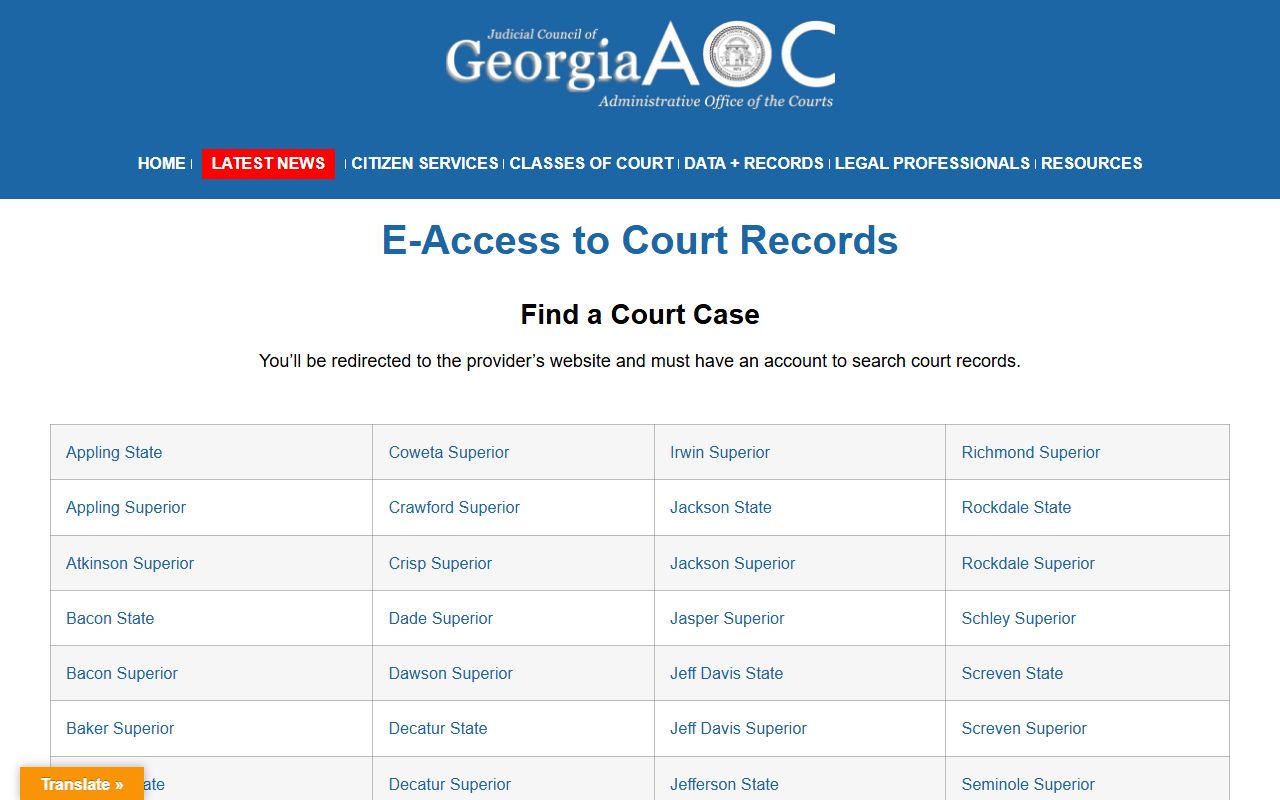 Walton County court records Georgia e-access provider listing