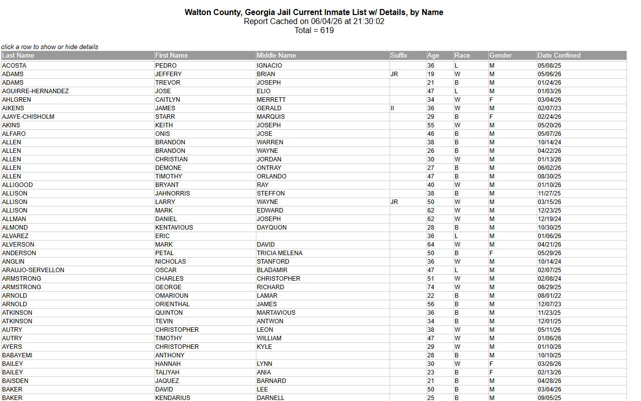 Walton County jail roster XML current inmate list